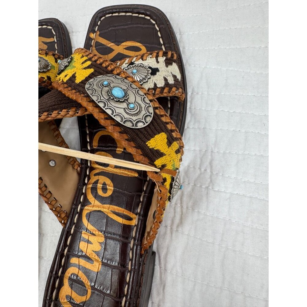Sam Edelman Brown Multi Leather Embellished Slide Sandals - Picture 9 of 11